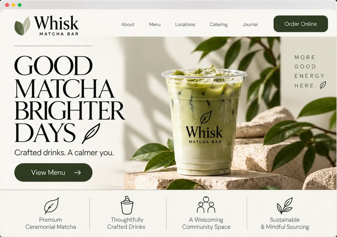 Whisk Matcha Bar desktop website